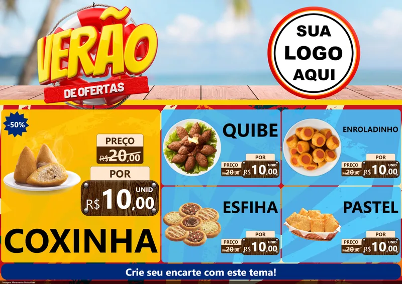 Modelo de Encarte para Encarte A4 Horizontal com o tema Verão de Ofertas para Salgadaria