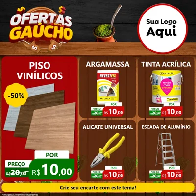 Modelo de Rede Social para Feed Facebook com o tema Ofertas Dia do Gaúcho para Material para Construção