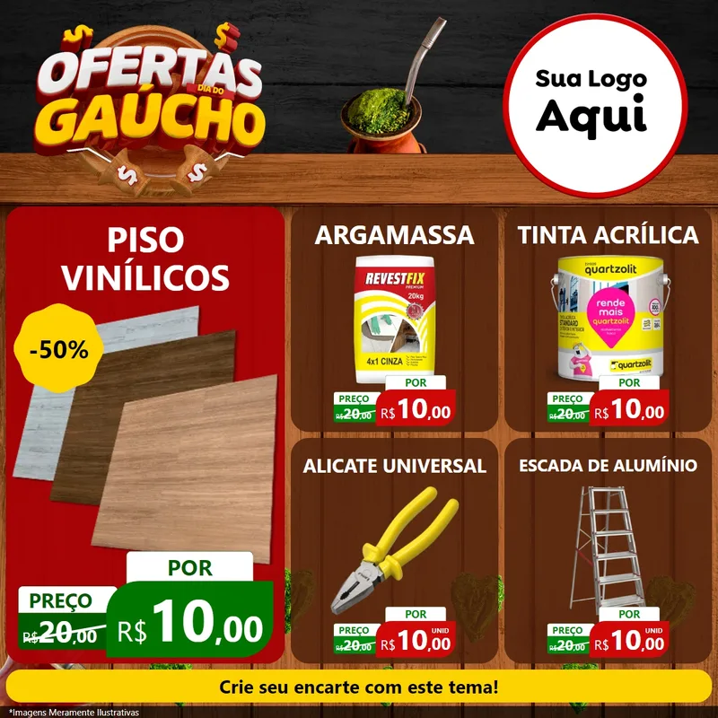 Modelo de Rede Social para Feed Facebook com o tema Ofertas Dia do Gaúcho para Material para Construção