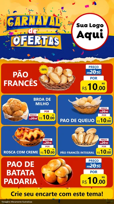 Modelo de TV para TV Vertical com o tema Carnaval de Ofertas para Padaria