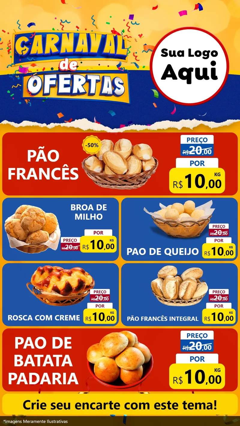 Modelo de TV para TV Vertical com o tema Carnaval de Ofertas para Padaria
