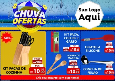 Modelo de Encarte para Encarte A4 Horizontal com o tema Chuva de Ofertas para Utilidades Domésticas