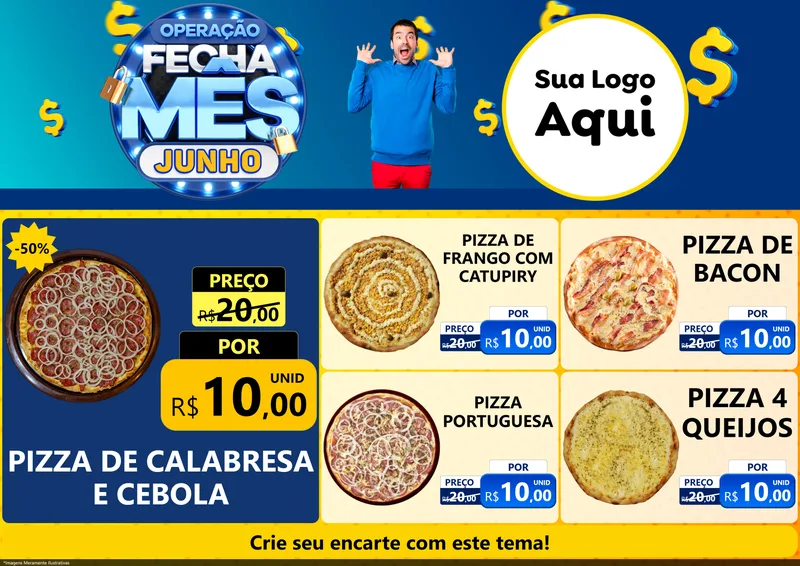 Modelo de Encarte para Encarte A4 Horizontal com o tema Operação Fecha Mês, Junho para Pizzaria
