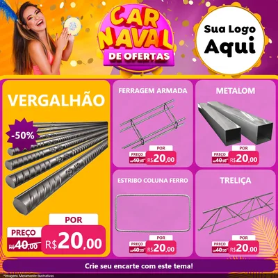 Modelo de Rede Social para Feed Facebook com o tema Carnaval de Ofertas para Ferragens