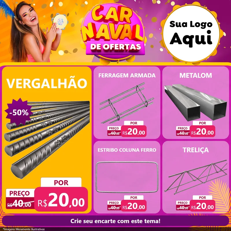 Modelo de Rede Social para Feed Facebook com o tema Carnaval de Ofertas para Ferragens