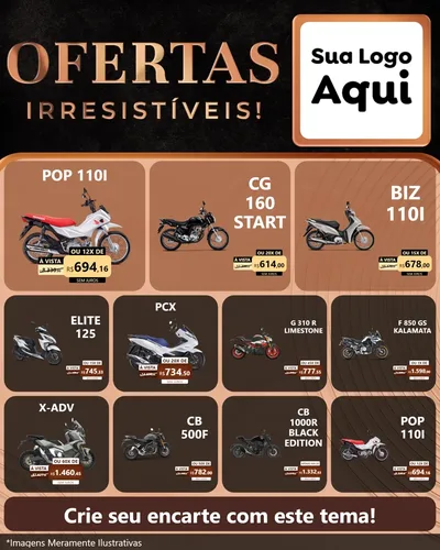 Modelo de Rede Social para Feed Instagram com o tema Ofertas Irresistíveis! para Concessionaria de Motos