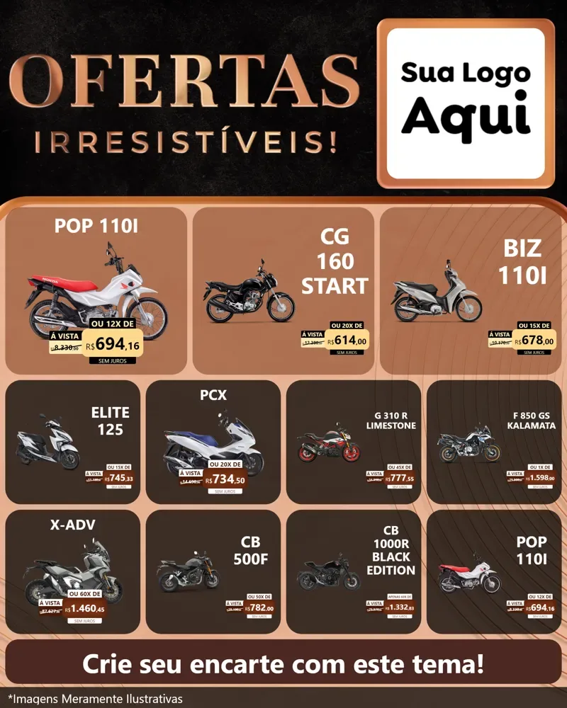Modelo de Rede Social para Feed Instagram com o tema Ofertas Irresistíveis! para Concessionaria de Motos