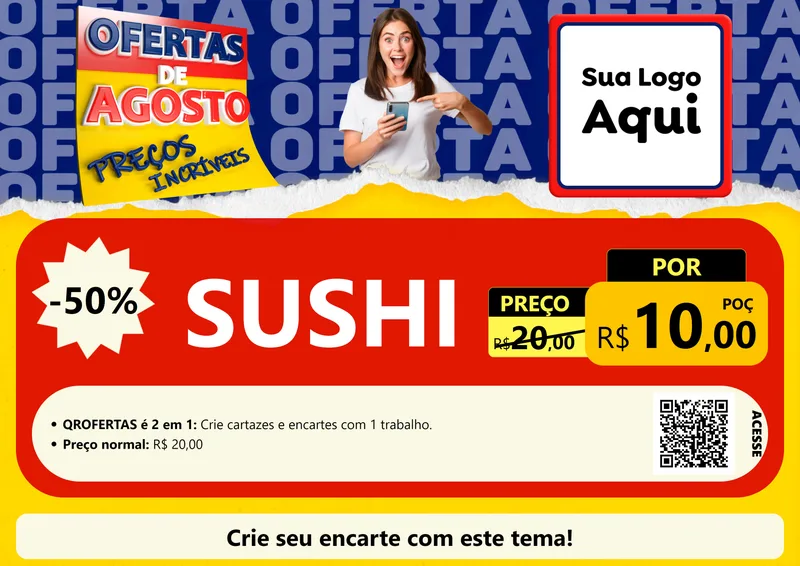 Modelo de Cartaz para Cartaz A4 Horizontal com o tema Ofertas de Agosto - Preços Incríveis para Comida japonesa