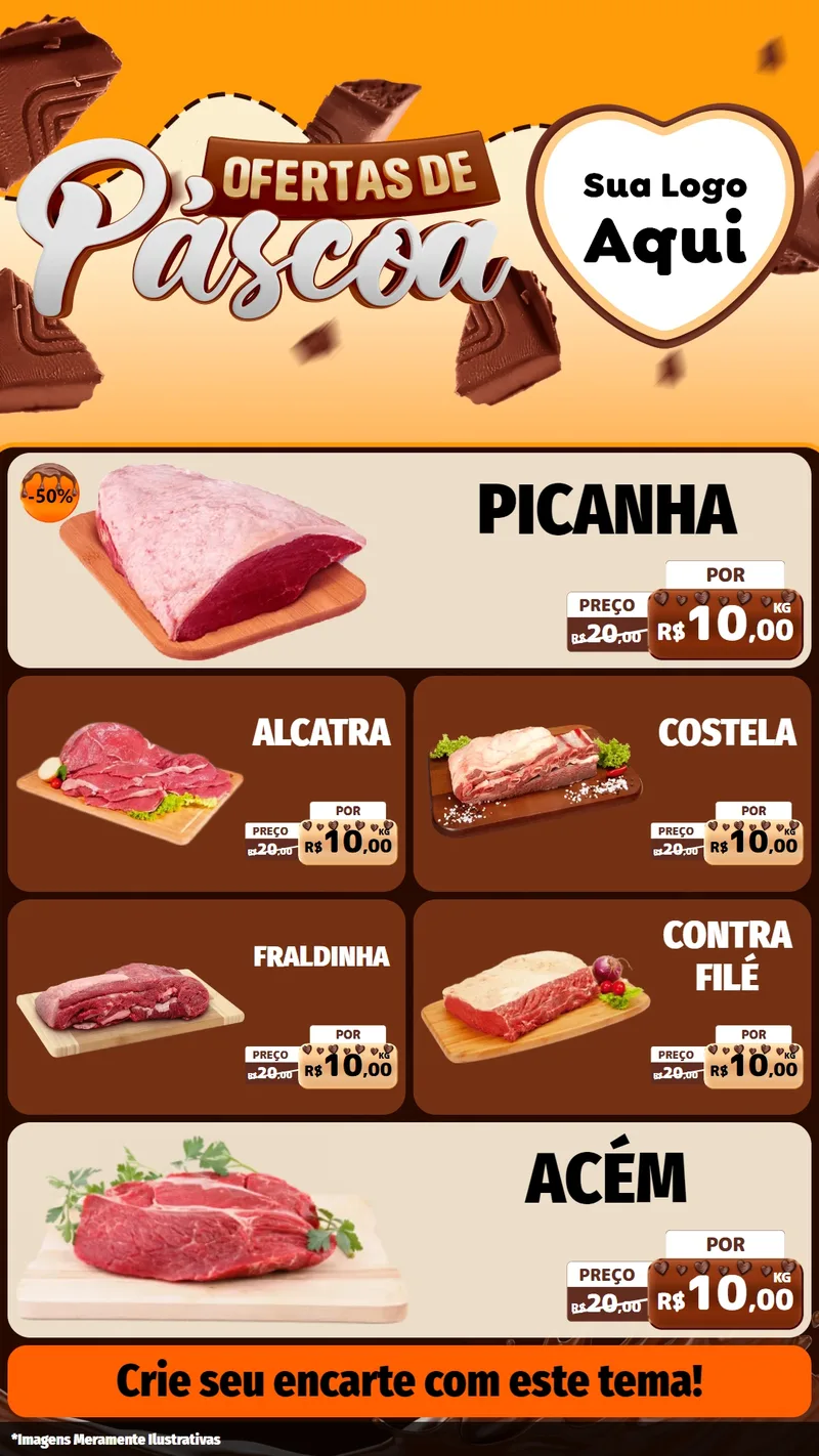 Modelo de TV para TV Vertical com o tema Ofertas de Páscoa para Açougue
