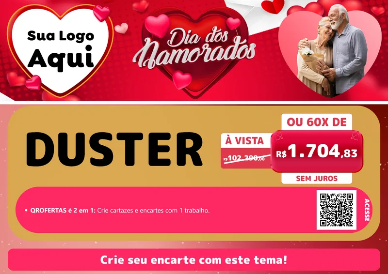 Modelo de Cartaz para Cartaz A4 Horizontal com o tema Dia Dos Namorados para Concessionaria de Carros