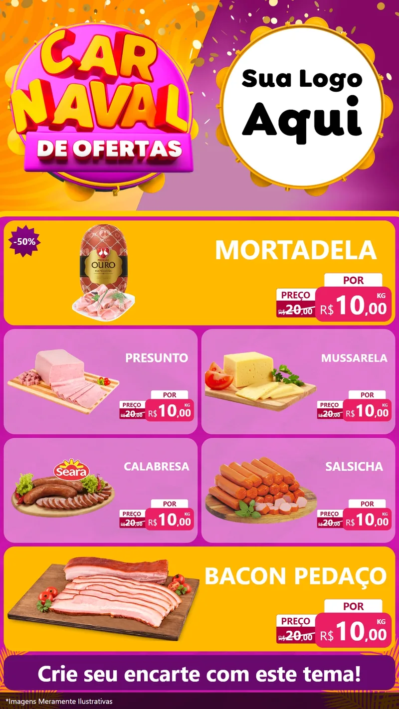 Modelo de TV para TV Vertical com o tema Carnaval de Ofertas para Frios e Laticínios