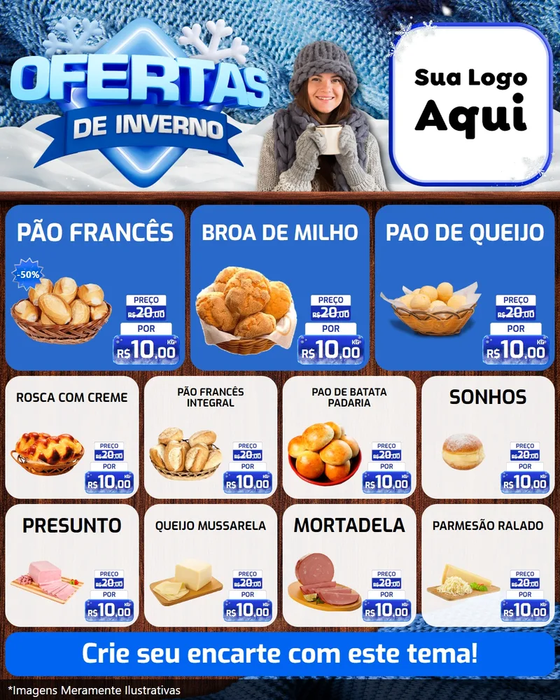 Modelo de Rede Social para Feed Instagram com o tema Ofertas de Inverno para Padaria