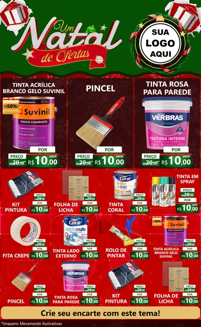 Modelo de Encarte para Encarte Grande com o tema Um Natal de Ofertas para Tintas e Ferramentas