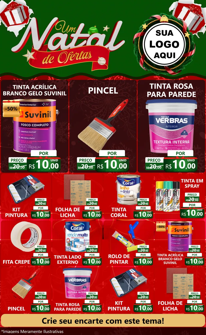 Modelo de Encarte para Encarte Grande com o tema Um Natal de Ofertas para Tintas e Ferramentas