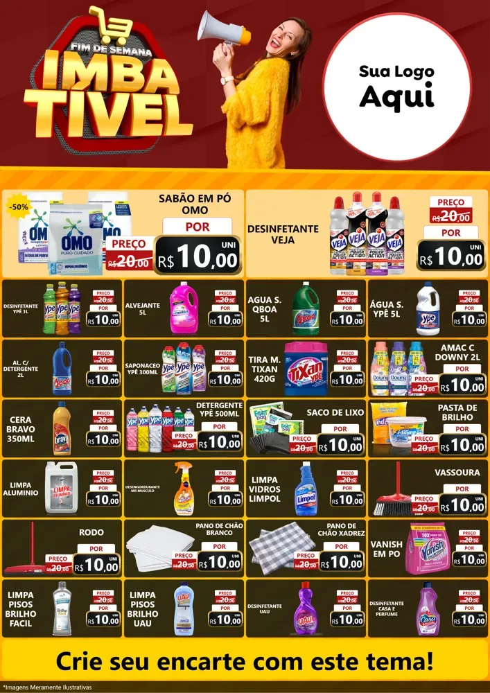 Modelo de Encarte para Encarte A4 Vertical com o tema Fim de Semana Imbatível para Produtos de Limpeza