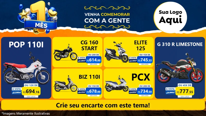 Modelo de TV para TV Horizontal com o tema Um Mês de Aniversário para Concessionaria de Motos