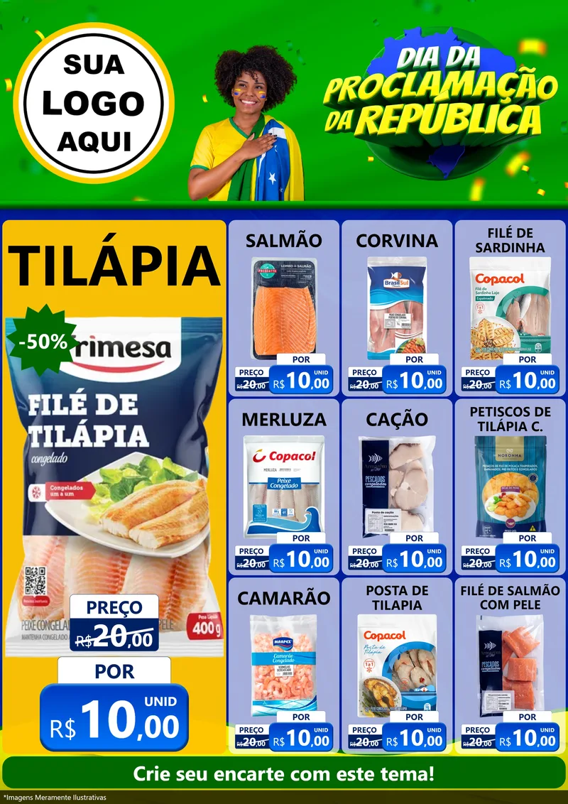 Modelo de Encarte para Encarte A4 Vertical com o tema Dia Da Proclamação Da República para Peixaria