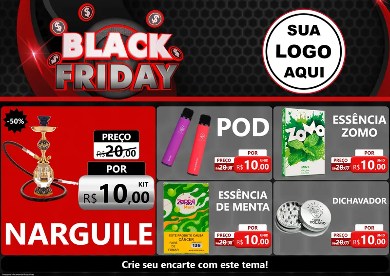 Modelo de Encarte para Encarte A4 Horizontal com o tema Black Friday para Tabacaria