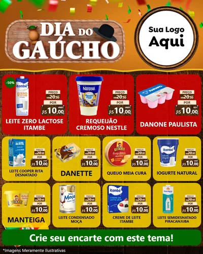 Modelo de Rede Social para Feed Instagram com o tema Dia do Gaúcho para Frios e Laticínios