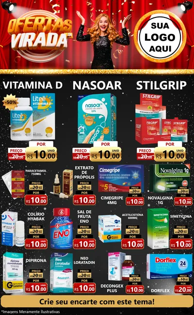 Modelo de Encarte para Encarte Grande com o tema Ofertas da Virada para Farmácia