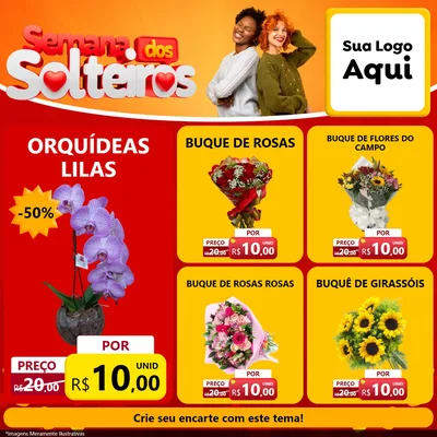 Modelo de Rede Social para Feed Facebook com o tema Semana dos Solteiros para Floricultura e jardim