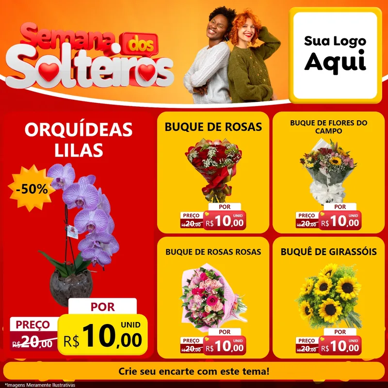 Modelo de Rede Social para Feed Facebook com o tema Semana dos Solteiros para Floricultura e jardim