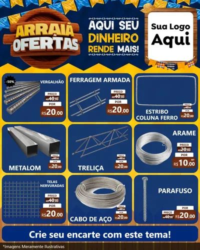 Modelo de Rede Social para Feed Instagram com o tema Arraiá de Ofertas - Junina para Ferragens
