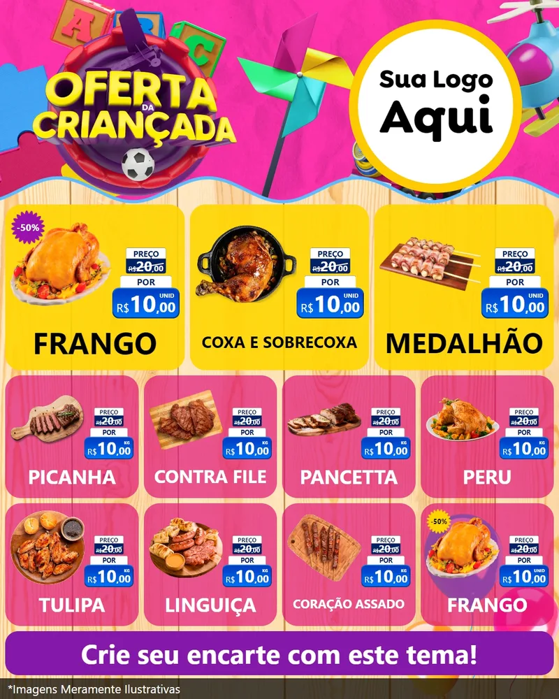 Modelo de Rede Social para Feed Instagram com o tema Oferta da Criançada para Assados