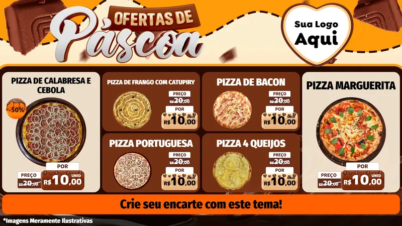 Modelo de TV para TV Horizontal com o tema Ofertas de Páscoa para Pizzaria