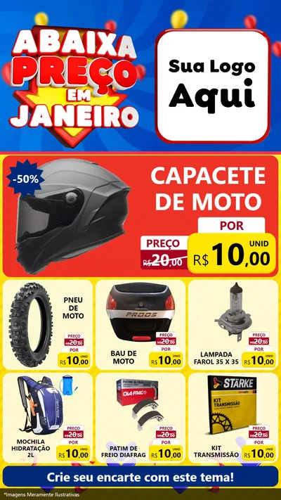 Modelo de Rede Social para Stories com o tema Abaixa Preço em Janeiro para Moto peças