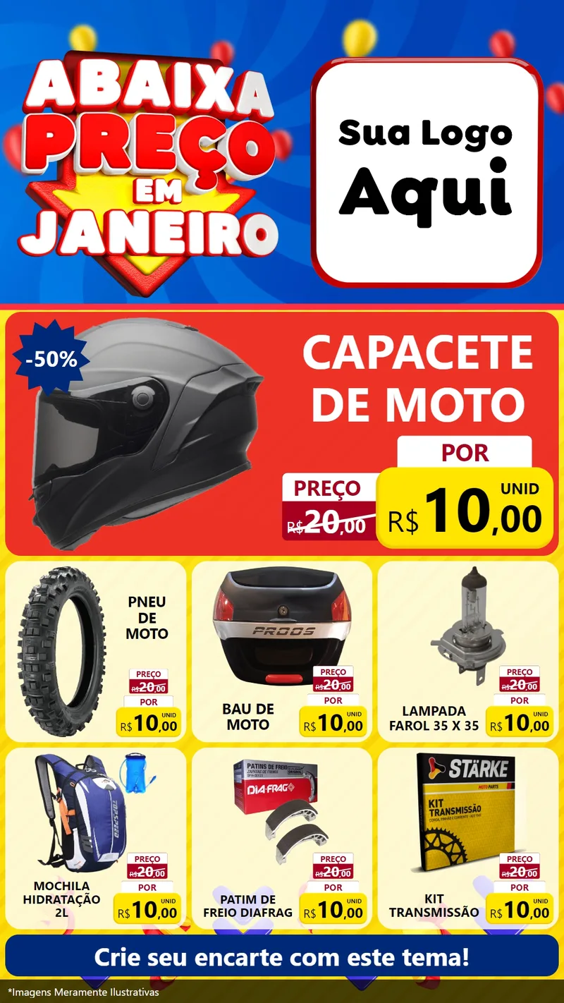 Modelo de Rede Social para Stories com o tema Abaixa Preço em Janeiro para Moto peças
