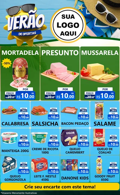 Modelo de Encarte para Encarte Grande com o tema Verão de Ofertas para Frios e Laticínios