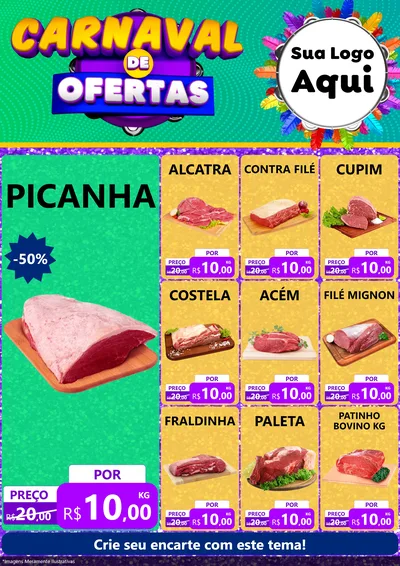 Modelo de Encarte para Encarte A4 Vertical com o tema Carnaval de Ofertas para Açougue