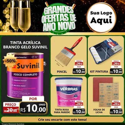 Modelo de Rede Social para Feed Facebook com o tema Grandes Ofertas de Ano Novo para Tintas e Ferramentas