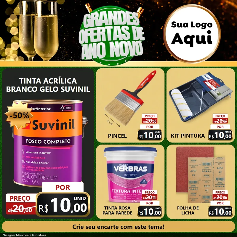 Modelo de Rede Social para Feed Facebook com o tema Grandes Ofertas de Ano Novo para Tintas e Ferramentas