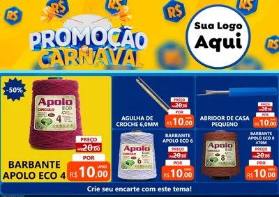 Modelo de Encarte para Encarte A4 Horizontal com o tema Promoção de Carnaval para Armarinho e Aviamentos