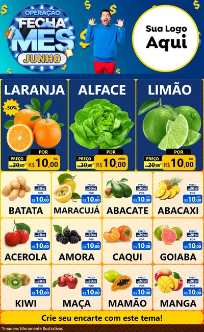 Modelo de Encarte para Encarte Grande com o tema Operação Fecha Mês, Junho para Hortifrúti