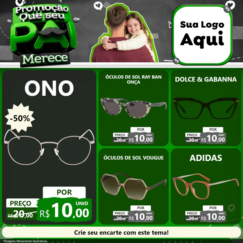 Modelo de Rede Social para Feed Facebook com o tema Promoção Que seu Pai Merece para Óticas