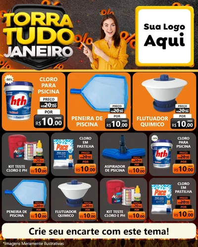 Modelo de Rede Social para Feed Instagram com o tema Torra Tudo Janeiro para Produtos para Piscina