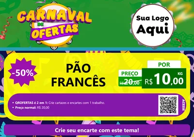 Modelo de Cartaz para Cartaz A4 Horizontal com o tema Carnaval de Ofertas para Padaria