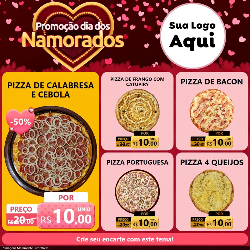 Modelo de Rede Social para Feed Facebook com o tema Promoção Dia Dos Namorados para Pizzaria