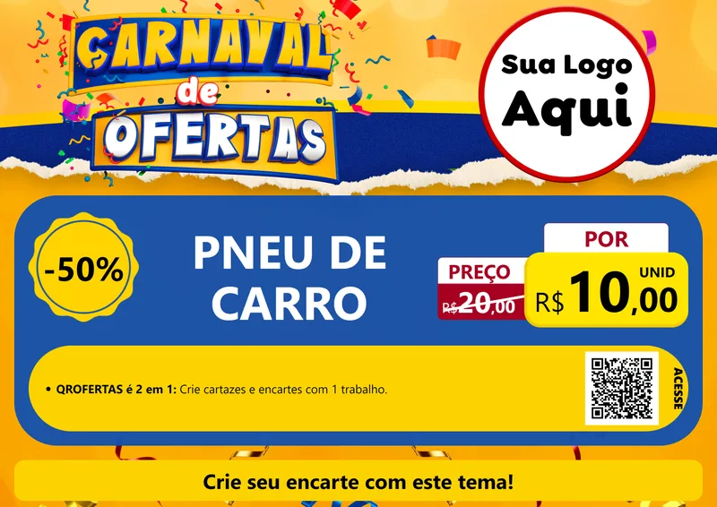 Modelo de Cartaz para Cartaz A4 Horizontal com o tema Carnaval de Ofertas para Auto peças