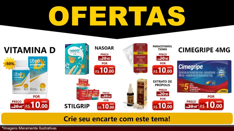 Modelo de TV para TV Horizontal com o tema Ofertas Preto e Vermelho Cartaz para Farmácia