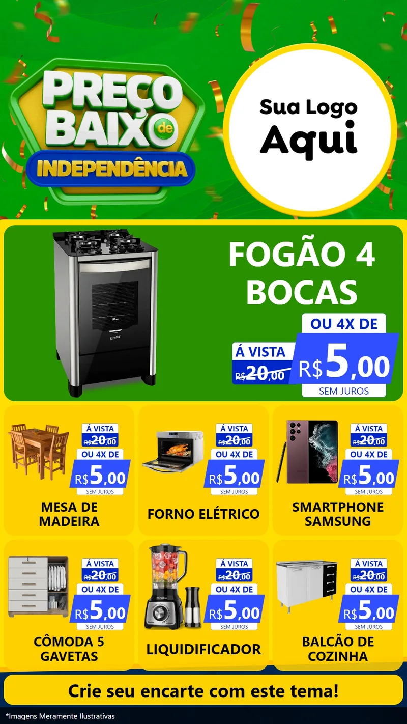 Modelo de Rede Social para Stories com o tema Preço Baixo de Independência para Móveis e Eletro