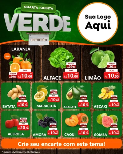 Modelo de Rede Social para Feed Instagram com o tema Quarta e Quinta Verde - Hortifruti para Hortifrúti