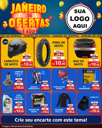 Modelo de Rede Social para Feed Instagram com o tema Janeiro de Ofertas É Aqui! para Moto peças