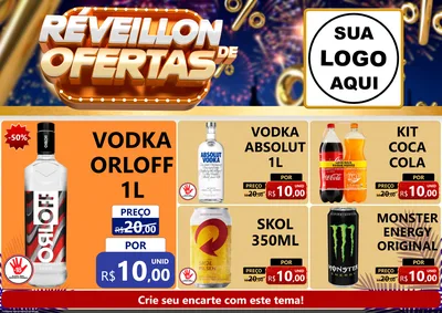 Modelo de Encarte para Encarte A4 Horizontal com o tema Réveillon de Ofertas para Distribuidora de bebidas