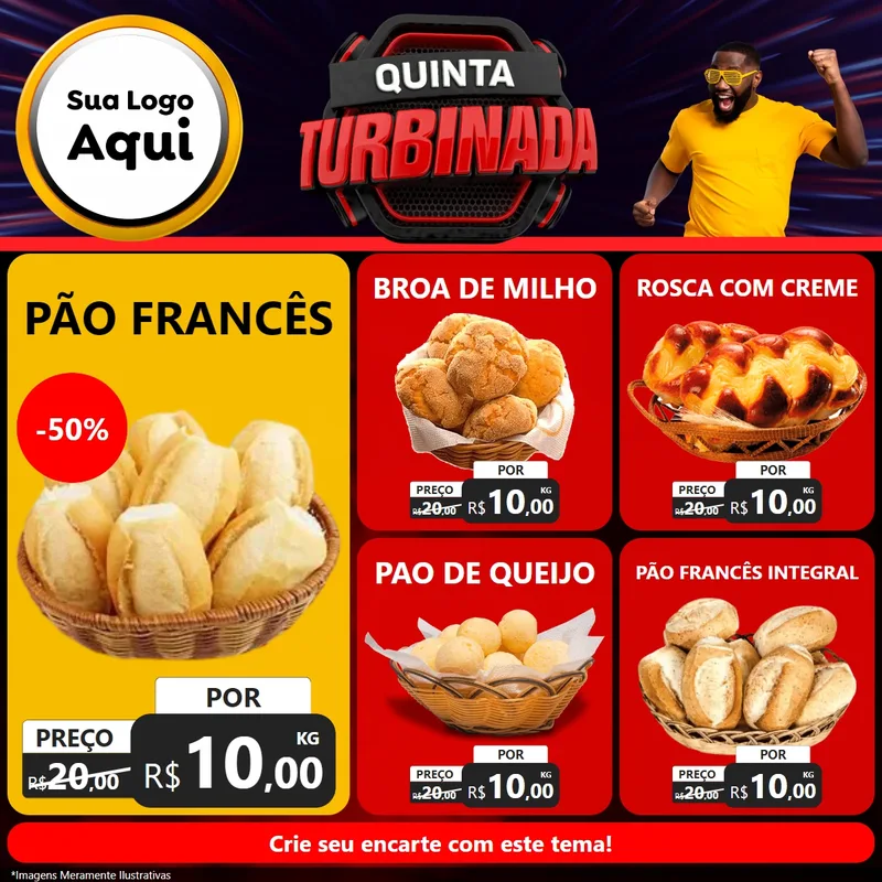 Modelo de Rede Social para Feed Facebook com o tema Quinta Turbinada para Padaria