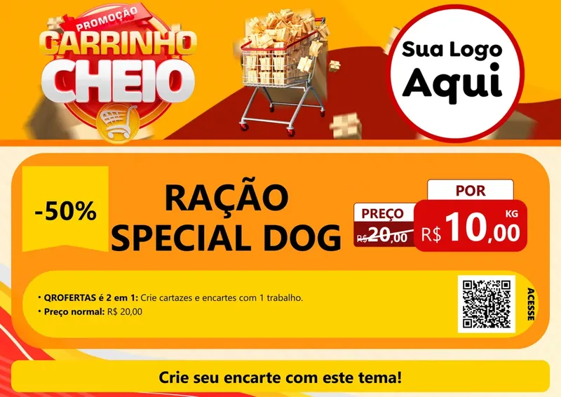 Modelo de Cartaz para Cartaz A4 Horizontal com o tema Promoção carrinho cheio para Pet Shop