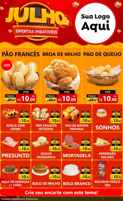 Modelo de Encarte para Encarte Grande com o tema Julho Ofertas Imbatíveis para Padaria